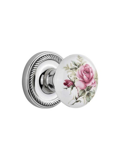 Rope Rose with Rose Porcelain Knob in Polished Chrome with .